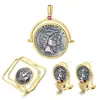 Nuevo conjunto de joyería de moda retro estilo europeo y americano plata de ley conjunto de tres piezas europeo y americano sentido de alta gama joyería de moneda antigua