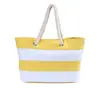 Nueva Bolsa de Lona Versátil Ultra-Simple de Cuerda Gruesa de Cáñamo Bolso de Hombro Patchwork Rayas de Playa Bolsa Ecológica
