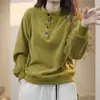 Moletom de Veludo Australiano Feminino 2025 Outono e Inverno Novo Botão Gola Alta Solto Tamanho Grande Forrado com Fleece Espessado Quente Manga Longa