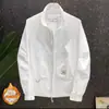 Jaqueta versátil de alta qualidade com corte slim, bordado patchwork, estilo workwear, gola alta para uso externo, jaqueta simples de zíper e manga longa