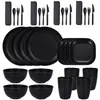 Conjunto de Talheres de Palha de Trigo Amazon, Tigelas, Pratos e Copos Portáteis Transfronteiriços para 4 Pessoas, Atacado