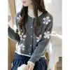 Cardigã jacquard de alta qualidade com bordado floral intrincado estilo francês para mulheres, outono e inverno, elegante, doce e macio