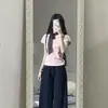 Camiseta de algodón puro de 40 hilos, estilo dopamine, de alta costura, hombros rectos, manga corta para mujer, top rosa de verano, corte ajustado, versátil, estilo coreano