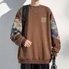 Sudadera con cuello redondo de retazos de oso retro americano para primavera y otoño para hombre, marca de moda bordada, holgada, con bloques de color, top pullover para pareja