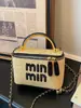 Bolso cubo de moda bordado nuevo para mujer transfronterizo, bolso tote tejido de paja y bambú, bolso cruzado para la playa y la costa
