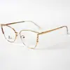 Óculos Ópticos de Metal Olho de Gato Diamante Armação para Sobrancelha Novos Retro Anti-Luz Azul Lentes Planas Armação para Óculos de Miopia