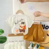 2025 Esquilo Avelã Gola Redonda Shorts Traje de Verão Duas Peças Infantil Meninos Fino Novo Tendência Manga Curta
