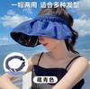 Sombrero de verano para mujer, plegable, anti-UV, para el sol, de goma negra, protector solar, de ala ancha y fino.