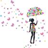 LD93121 menina dos desenhos animados guarda-chuva da flor borboleta decoração da parede da sala de crianças renovação do quarto das crianças adesivos de parede autoadesivo