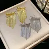 Pendientes de Plata con Baño de Oro Real de 14K, Aguja de Plata, Borla de Zirconia, Pendientes de Diseño Exquisito de Nicho, Pendientes de Lujo Ligero y de Gama Alta