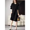 Nuevo vestido 2025 para mujeres de talla grande, estilo francés adelgazante, vestido de verano holgado con encaje, elegante estilo Hepburn