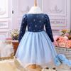 Ropa europea y americana para niños de Amazon nuevo vestido de malla con cuello de piel dorada de terciopelo vestido de princesa para niñas