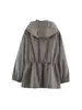 Comercio exterior transfronterizo ropa de mujer otoño nuevo moda europea y americana cordón en la cintura cuadros con capucha chaqueta 6318273