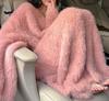Vestido Suéter Suave Tipo Cera Estilo Celebridad Transfronterizo 2025 para Mujer Otoño e Invierno Nuevo Vestido Largo de Punto con Cuello en V de Terciopelo Imitación de Visón