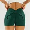 Shorts de Yoga com Bolso Estilo Europeu e Americano para Mulheres, Cintura Alta em V Levanta Bumbum Secagem Rápida Elástico Fitness Corrida