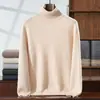 Suéter Masculino de Cashmere Grosso Cor Lisa Novo Outono Inverno Suéter de Gola Alta Quente Malha Base Lã Casual