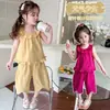 Conjunto de Verão para Meninas 2026 Novo Estilo Roupas de Verão Modernas e Elegantes para Bebês Meninas, Conjunto de Duas Peças com Colete sem Mangas para Crianças
