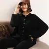 Camisa feminina de caxemira com gola polo, cor sólida, bolso único, botão, corte solto, casual, para o trabalho, primavera, novo cardigã de tricô