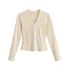 Prenda base de alta gama, elegante, con escote en V pronunciado para mujer, top de primavera ajustado de manga larga con un diseño favorecedor en los hombros y cintura ceñida