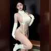Lencería Erótica Privada con Temática de Luna, Suéter de Punto de Cuello Halter de Tira Larga de Alta Gama, Conjunto de Uniforme Estilo Abstinencia Qqny