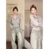 Sudadera corta con capucha para mujer, nuevo cárdigan para mujer otoño 2026 con doble cremallera, chaqueta ajustada para mujeres petite, otoño