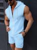 Traje con capucha de verano de moda para hombre, camiseta con cremallera, chaleco sin mangas a cuadros, shorts, conjunto de dos piezas