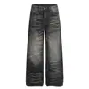 G6948 Estilo Americano High Street Unisex de Gama Alta Mezclilla Desgastada con Diseño de Patrón de Bigotes, Jeans Holgados para Hombre que Aumentan la Altura