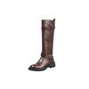 Botas de Equitación de Moda Versátiles de Piel de Vaca Genuina con Suela Gruesa y Hebilla de Cinturón Invierno 2025 Tacón Medio Grueso Punta Redonda Cuero Genuino Botas Altas para Mujer