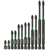 Juego de 12 Piezas de Brocas de Impacto con Anillo Verde Cruzado S2 Ph2 Magnético Fuerte Negro Alta Dureza para Destornillador Transfronterizo