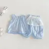 Conjunto de 3 Peças Verão Dianxi Novo Simples e Doce: Colete Sem Manga para Bebês e Crianças Pequenas, Calça Cool de Malha Anti-Mosquito para Meninas