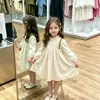 Vestido de Manga Larga para Niña Primavera Otoño Volante Cuello Alto Bordado Raya de Color Patchwork Mangas Abullonadas Estilo Mori Niña Bebé Suave