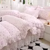 2026 Nuevo Estilo Coreano Falda de Cama de Gasa de Doble Capa con Encaje Juego de Cuatro Piezas