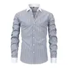 Camisa social masculina mais vendida da Amazon para comércio exterior, camisa masculina casual americana de manga comprida listrada, camisa de quatro vias com elasticidade e sem necessidade de passar