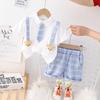 Verano 2023 nueva ropa divertida para niños 2 tirantes vestido para niños oso bebé guapo camisa de cuadros con solapa al por mayor