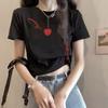 Estilo Novo Verão 2026 Top Curto Slim-Fit com Gola Redonda e Estampa de Coração, Camiseta Regular com Manga Curta para Mulheres