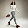 Elegante conjunto de fitness y yoga para mujer, cuello alto, top de manga larga con cremallera completa, cintura alta, conjunto deportivo exterior de yoga con sensación de segunda piel