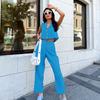Moda de Verano Casual Traje de Algodón y Lino Color Sólido Holgado Sexy Chaleco sin Mangas Pantalones Versátiles Conjunto Sencillo de Dos Piezas para Mujer
