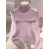 Nueva Colección Otoño/Invierno 2026: Top de Punto Asimétrico con Diseño Falso de Dos Piezas y Cuello Alto en Color Blanco Crudo para Mujer - Perfecto para Atuendos Elegantes