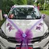 Decoración Delantera para Coche de Boda Principal y Auxiliar Juego de Decoración para Coche de Boda Velo para Coche Coche Alegórico Coche de Exhibición Flor Grande Roja de Tela Artículos para Boda