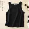 Colete de Verão 2026 de Algodão e Linho Cor Sólida Gola Quadrada Sem Mangas, Estilo Chinês, Artístico, Casual, Solto, Versátil, Adequado para Roupas de Exterior