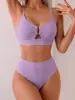 Almacén en el extranjero dropshipping traje de baño de dos piezas para mujer, color liso, multicolor, acanalado, cuello en V, sin espalda, pedido mínimo del fabricante 300 piezas