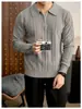 Suéter de punto de media cremallera de alta gama, estilo clásico, para hombre, perfecto para otoño e invierno, versátil para uso casual, con cuello tipo polo y diseño de canalé