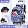 Mochila Escolar com Carrinho de Seis Rodas Atualizada para Alunos do Ensino Fundamental, Design de Tubarão Cartoon, Grande Capacidade, Leve, Mochila Infantil com Rodinhas para Subir Escadas