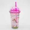 Venta al por mayor del fabricante Vaso de agua de plástico de unicornio Vaso de pajita de verano Vaso popular Femenino Lindo Creativo Vaso de regalo Personalización