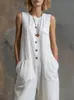Mono corto sin mangas de pierna ancha de color liso retro casual, nuevo de primavera/verano, transfronterizo europeo y americano para mujer, Amazon