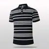 Nueva camiseta polo de punto de verano para hombre, camiseta casual versátil de seda helada a rayas de manga corta