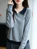 Nuevo Tejido de Punto Fino para Mujer en Otoño e Invierno Casual Cuello Polo Versátil Tejido de Lana Peinada Estilo Preppy Transfronterizo Coreano Top