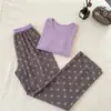 Pijama morado con estampado de estrellas, estilo dulce y femenino para mujer, conjunto de ropa para el hogar de manga larga y pantalón holgado, talla grande, para principios de otoño