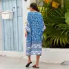 Chal de Playa Transfronterizo de 3 Colores Estilo Europeo y Americano Estampado de Algodón Kimono Bikini Cardigan Protector Solar Vestido de Playa para Vacaciones 3819