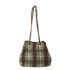 Bolsa de Corrente Grande Capacidade Estilo Coreano Bolsa Feminina 2025 Primavera Nova Retrô Lã Xadrez Balde Personalizada Ins Bolsa de Ombro